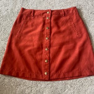 Rust faux-suede mini skirt